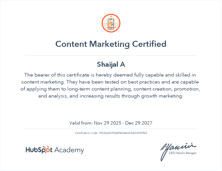 hubspot content creation certificate